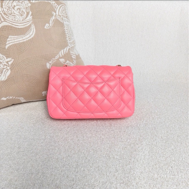 甜美富金款😍超限量💯Chanel香奈兒少女粉色金扣大mini cf單肩斜挎包-8