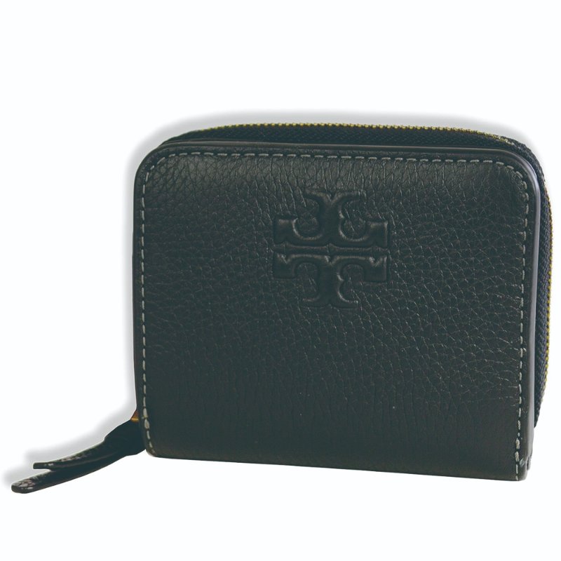 【TORY BURCH】牛皮皮革浮雕logo拉鍊短夾-黑-0