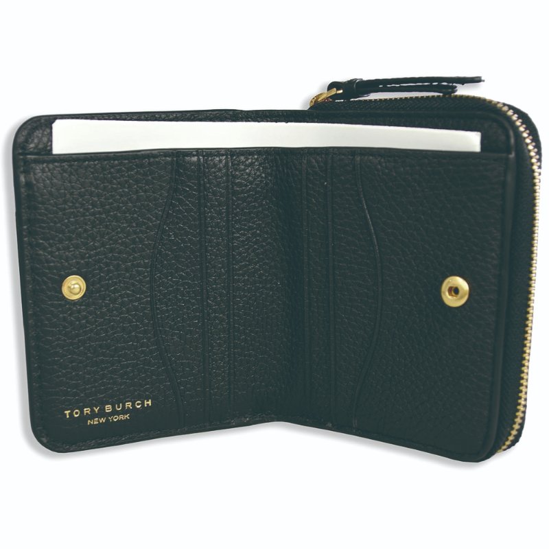 【TORY BURCH】牛皮皮革浮雕logo拉鍊短夾-黑-1