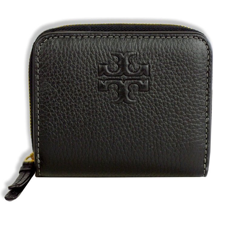 【TORY BURCH】牛皮皮革浮雕logo拉鍊短夾-黑-3