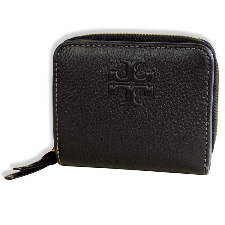 【TORY BURCH】牛皮皮革浮雕logo拉鍊短夾-黑-4