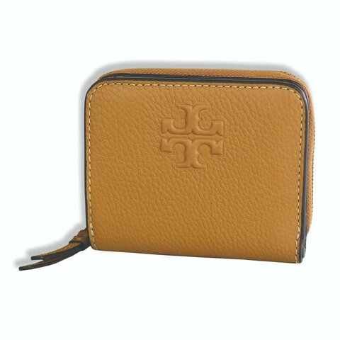 【TORY BURCH】牛皮皮革浮雕logo拉鍊短夾-駝