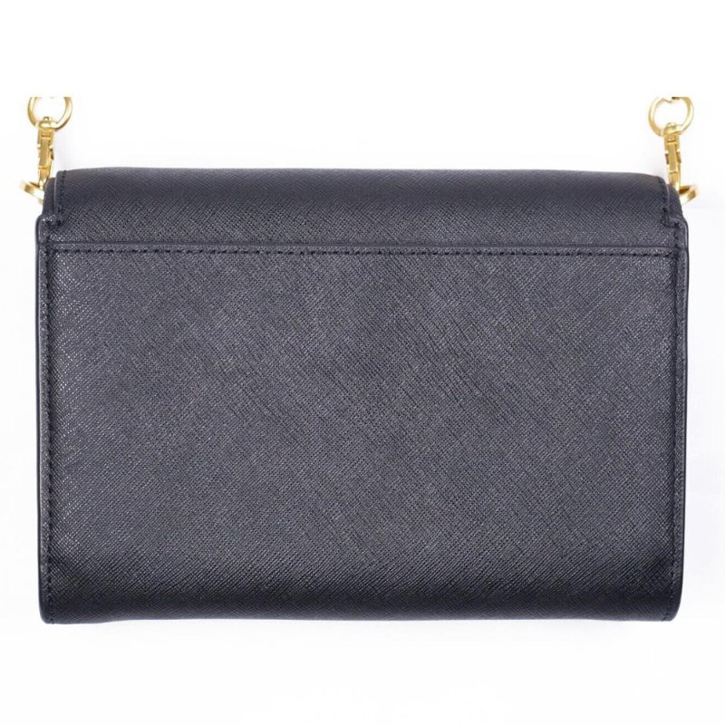 【TORY BURCH】十字紋防刮皮革掀蓋按釦斜背包-黑-1