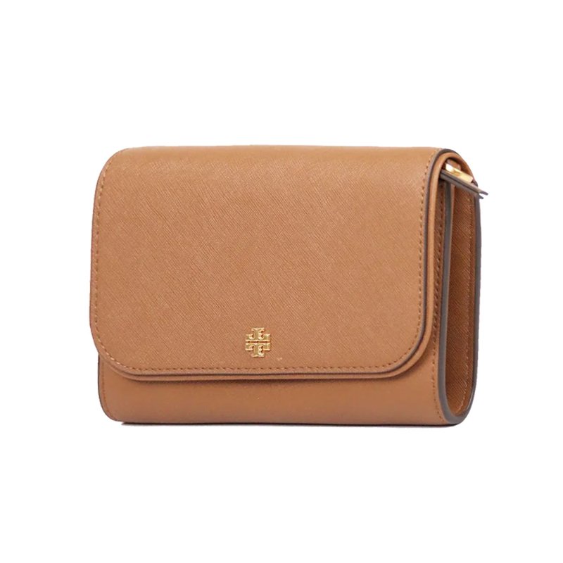 【TORY BURCH】十字紋防刮皮革掀蓋按釦斜背包-駝-2