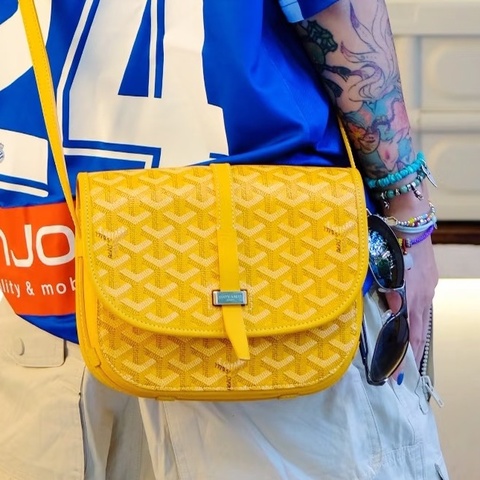 超難買✨吸睛日常款🍋Goyard戈雅亮黃色銀扣Belvedere 小號郵差包斜挎單肩包
