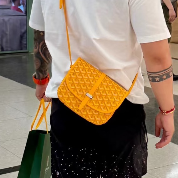 超難買✨吸睛日常款🍋Goyard戈雅亮黃色銀扣Belvedere 小號郵差包斜挎單肩包-1