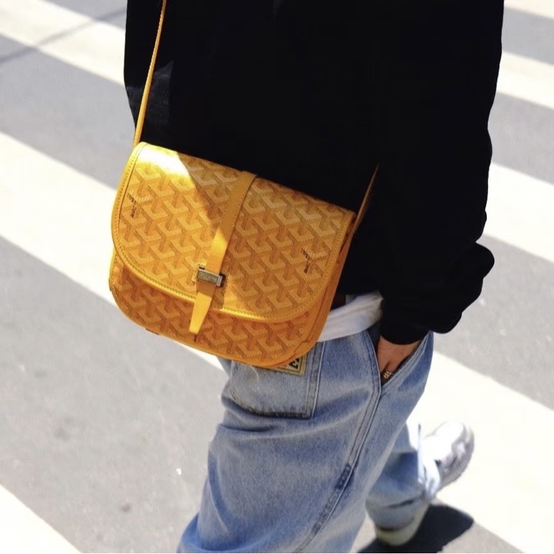 超難買✨吸睛日常款🍋Goyard戈雅亮黃色銀扣Belvedere 小號郵差包斜挎單肩包-2