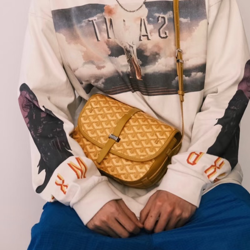 超難買✨吸睛日常款🍋Goyard戈雅亮黃色銀扣Belvedere 小號郵差包斜挎單肩包-3
