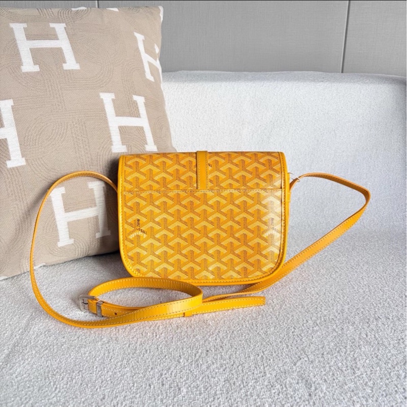 超難買✨吸睛日常款🍋Goyard戈雅亮黃色銀扣Belvedere 小號郵差包斜挎單肩包-9
