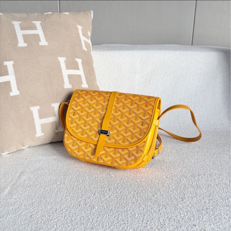 超難買✨吸睛日常款🍋Goyard戈雅亮黃色銀扣Belvedere 小號郵差包斜挎單肩包-10