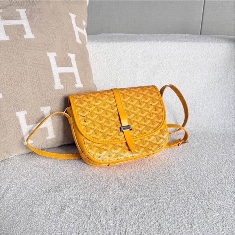 超難買✨吸睛日常款🍋Goyard戈雅亮黃色銀扣Belvedere 小號郵差包斜挎單肩包-12