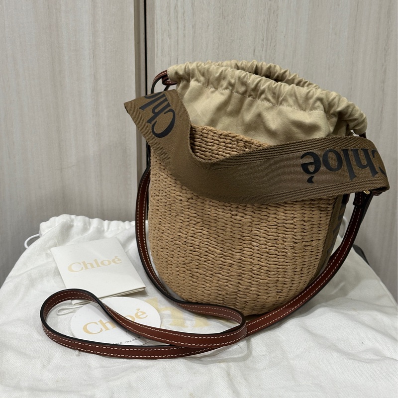 Chloé Woody 織帶草編水桶包-1