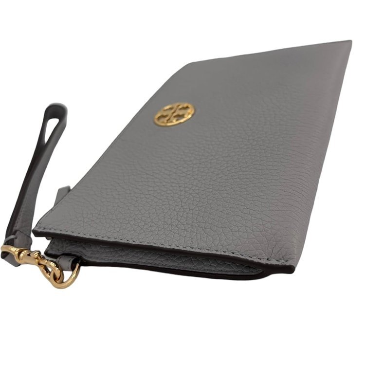 【TORY BURCH】大款拉鍊皮革手拿包-灰-2