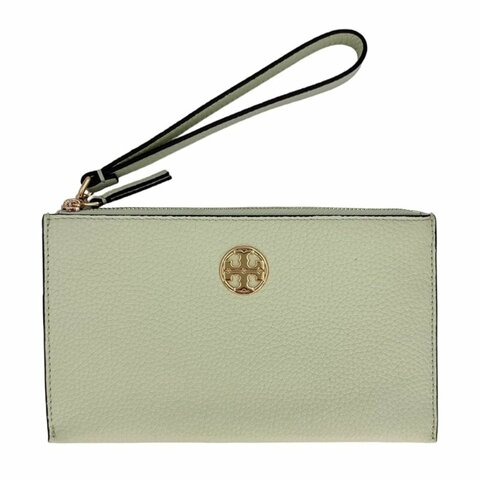 【TORY BURCH】大款拉鍊皮革手拿包-薄荷綠
