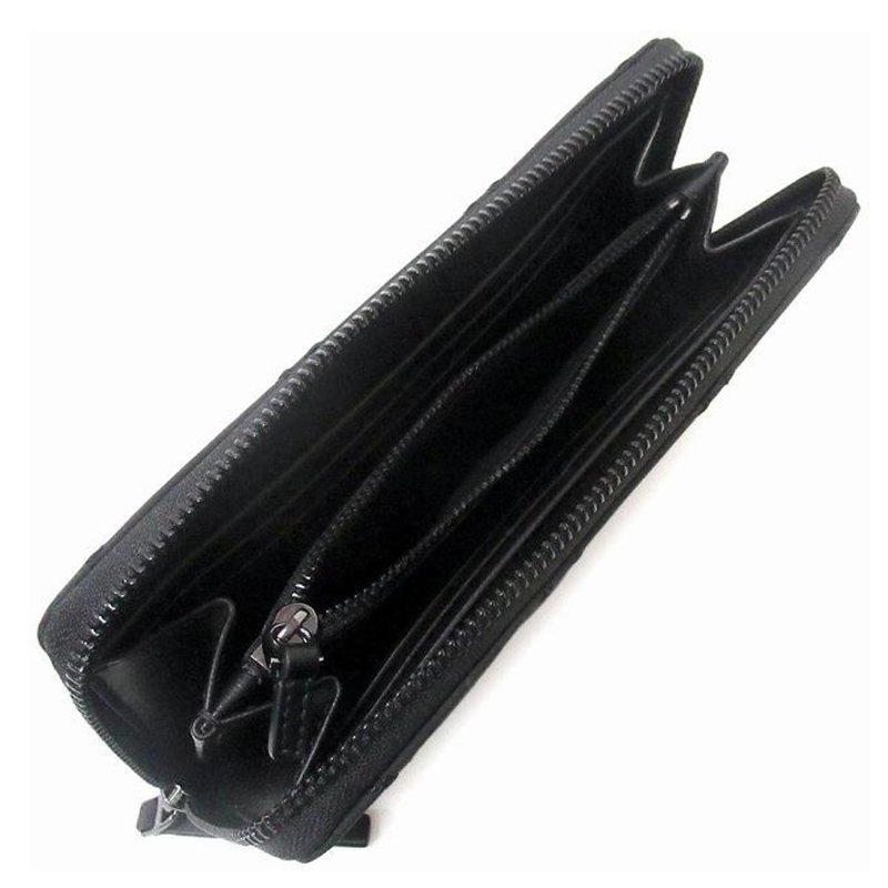 【TORY BURCH】高質感霧面菱格紋全黑圓標LOGO長夾-黑-1