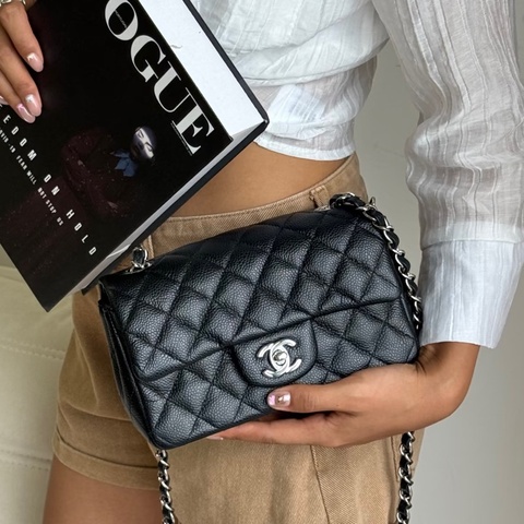 實用熱門款❤️‍🔥99新🆕Chanel香奈兒黑銀荔枝牛皮大mini cf20單肩斜挎包