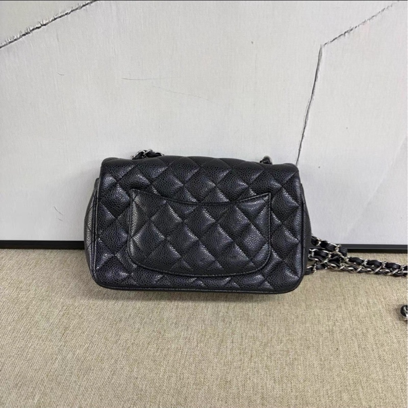 實用熱門款❤️🔥99新🆕Chanel香奈兒黑銀荔枝牛皮大mini cf20單肩斜挎包-6