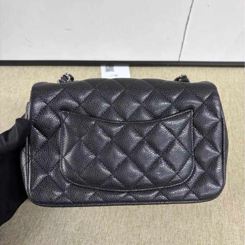 實用熱門款❤️🔥99新🆕Chanel香奈兒黑銀荔枝牛皮大mini cf20單肩斜挎包-8