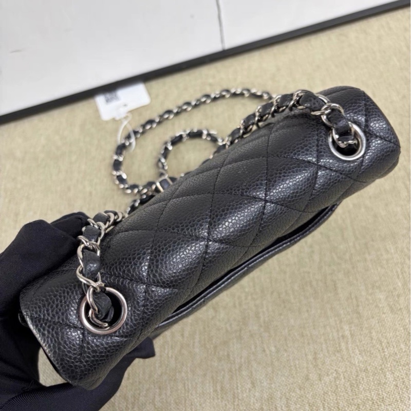 實用熱門款❤️🔥99新🆕Chanel香奈兒黑銀荔枝牛皮大mini cf20單肩斜挎包-9