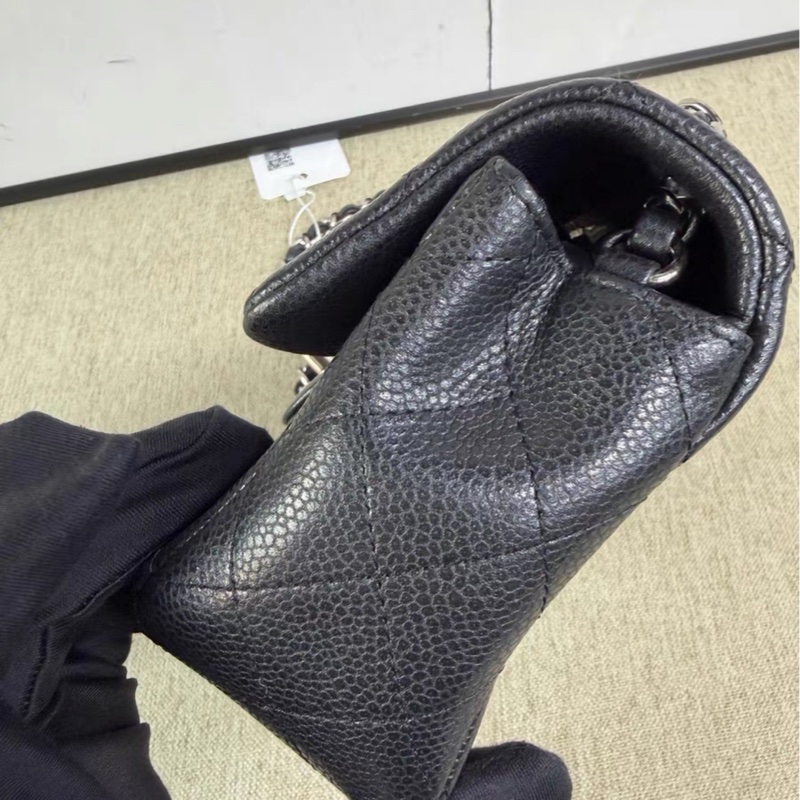 實用熱門款❤️🔥99新🆕Chanel香奈兒黑銀荔枝牛皮大mini cf20單肩斜挎包-10