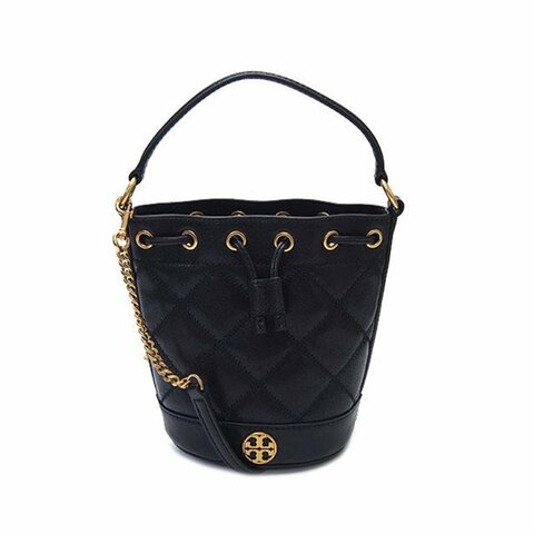 【TORY BURCH】高質感菱格紋圓標LOGO水桶兩用包-黑