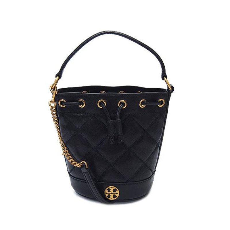 【TORY BURCH】高質感菱格紋圓標LOGO水桶兩用包-黑-0