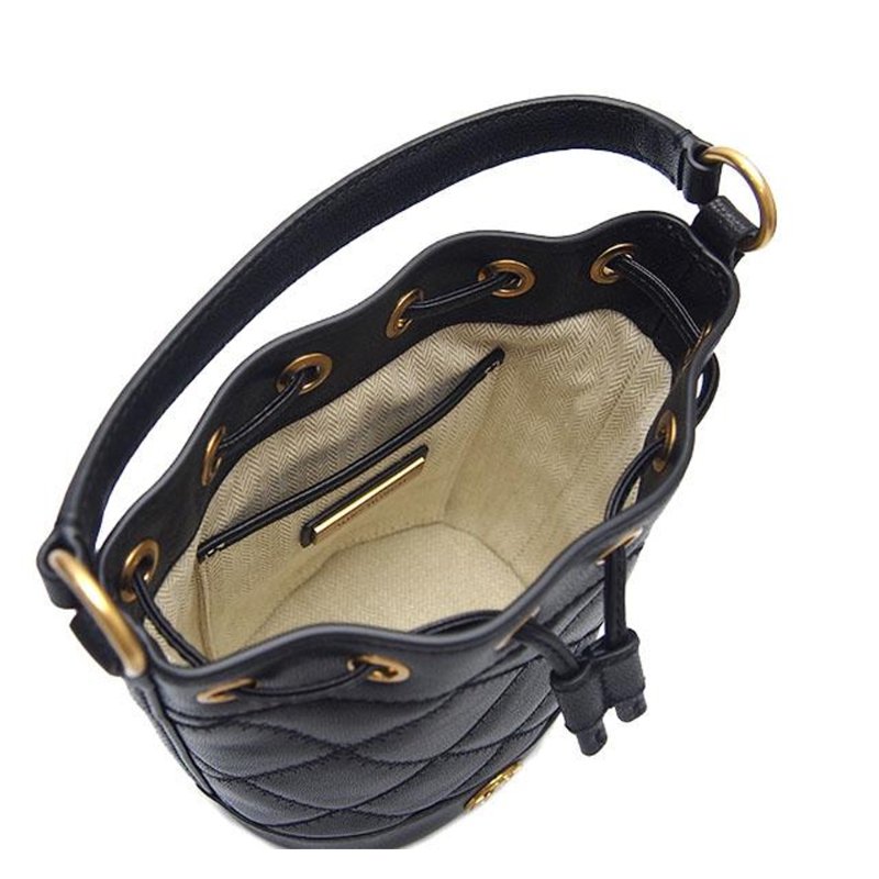 【TORY BURCH】高質感菱格紋圓標LOGO水桶兩用包-黑-1