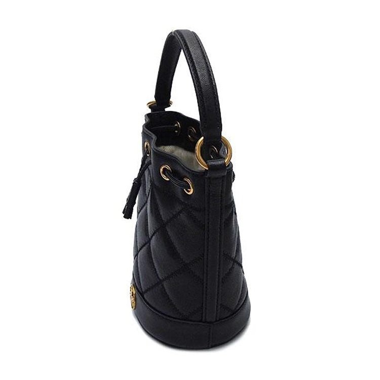 【TORY BURCH】高質感菱格紋圓標LOGO水桶兩用包-黑-4