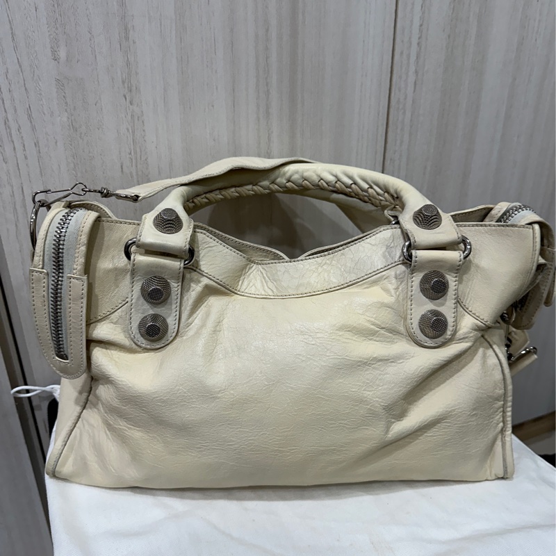 Balenciaga Giant City 白色銀扣機車包-1