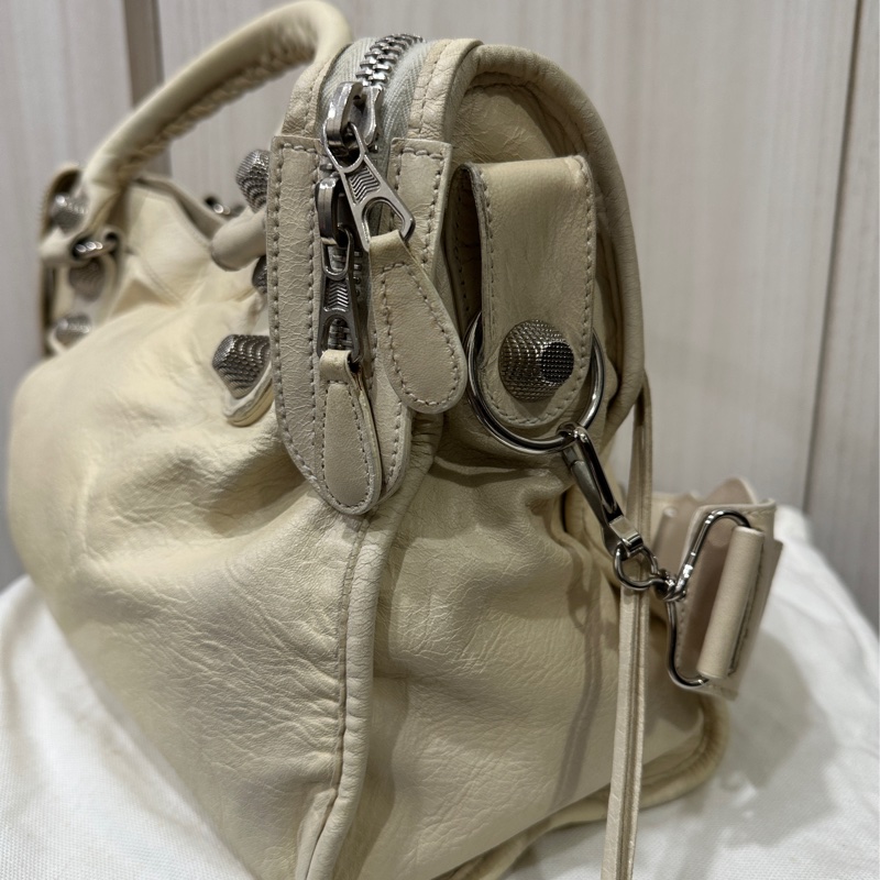 Balenciaga Giant City 白色銀扣機車包-3