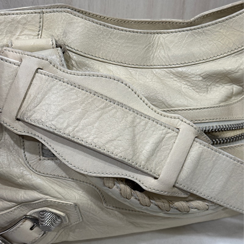 Balenciaga Giant City 白色銀扣機車包-5