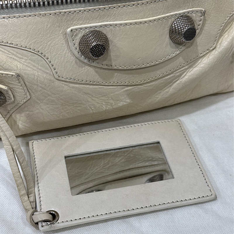Balenciaga Giant City 白色銀扣機車包-6