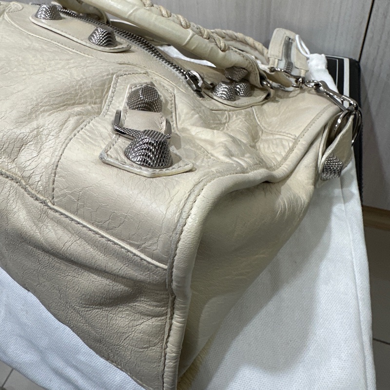 Balenciaga Giant City 白色銀扣機車包-14