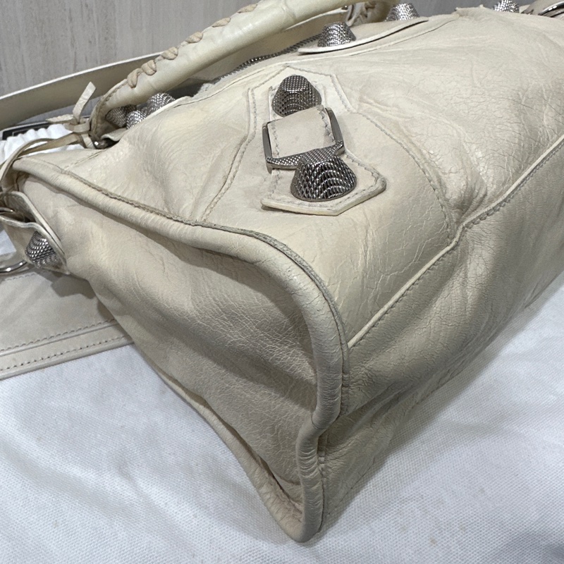 Balenciaga Giant City 白色銀扣機車包-15