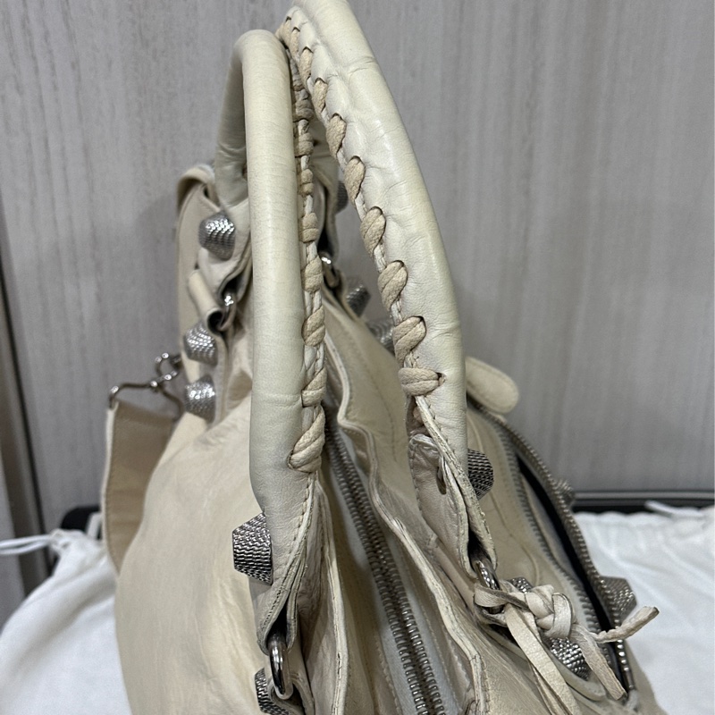 Balenciaga Giant City 白色銀扣機車包-18