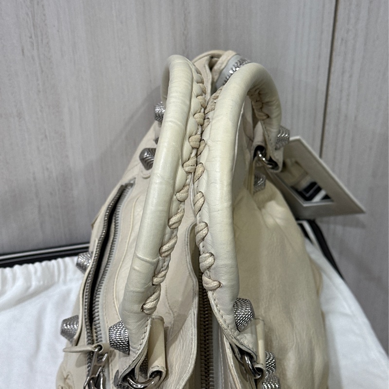 Balenciaga Giant City 白色銀扣機車包-19