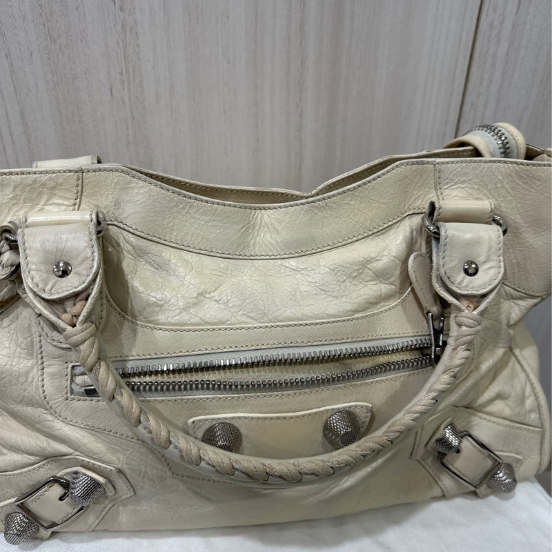 Balenciaga Giant City 白色銀扣機車包-21