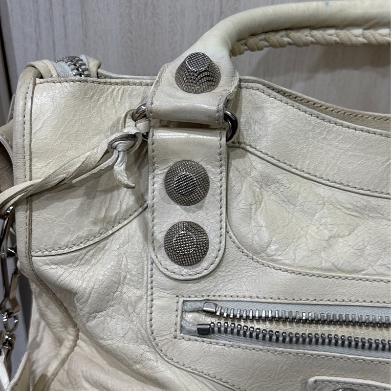 Balenciaga Giant City 白色銀扣機車包-28