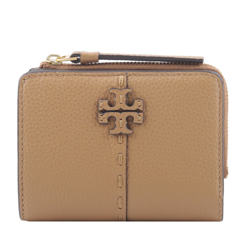 【TORY BURCH】縫線造型按釦短夾-駝-4