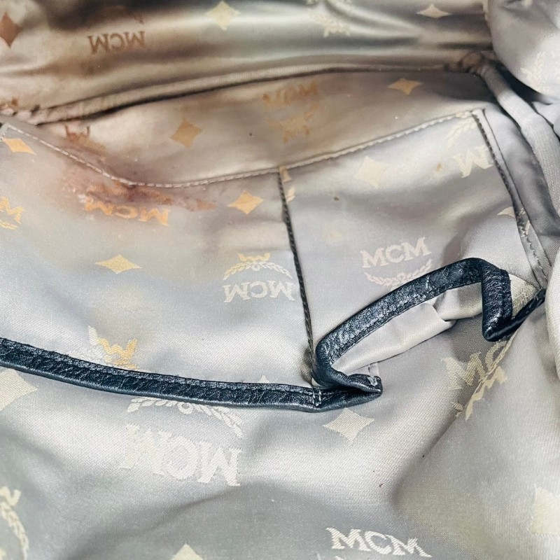 MCM 白色老花拼皮雙肩包 容量大-13