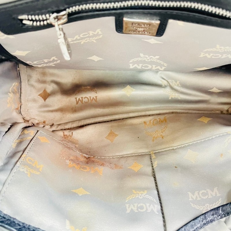 MCM 白色老花拼皮雙肩包 容量大-14