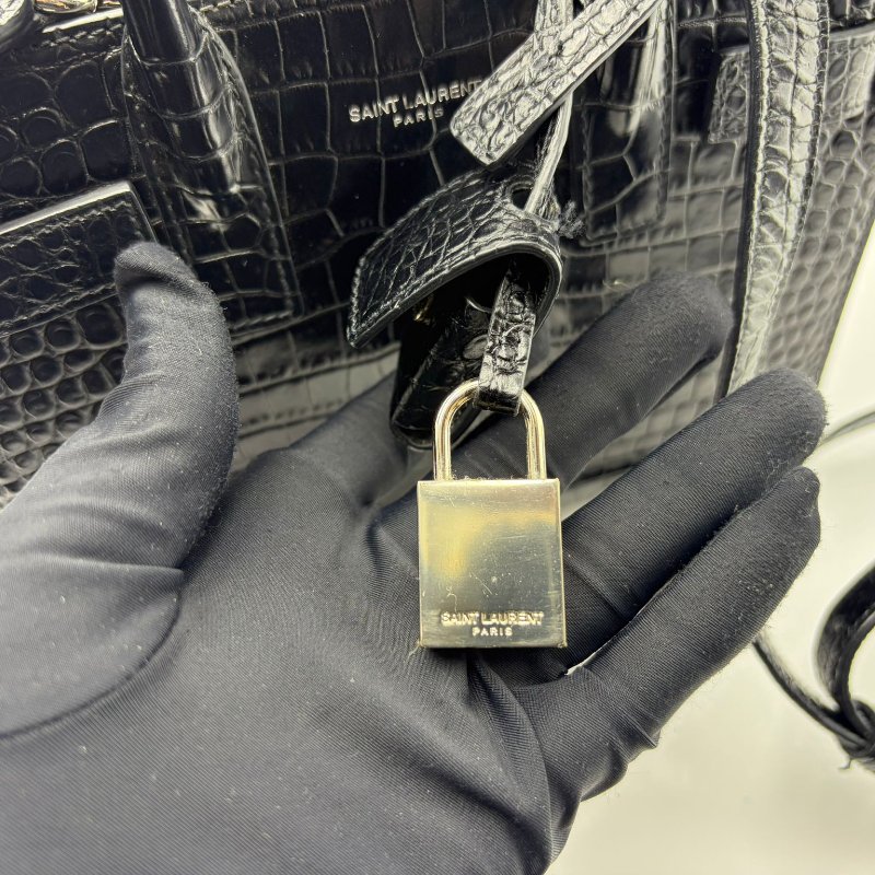 SAINT LAURENT Sac de Jour Baby 鱷魚紋壓花牛皮手提包-17