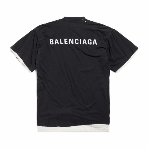 Balenciaga 男士 黑色褪色後背雙層 T 恤1 2 3碼