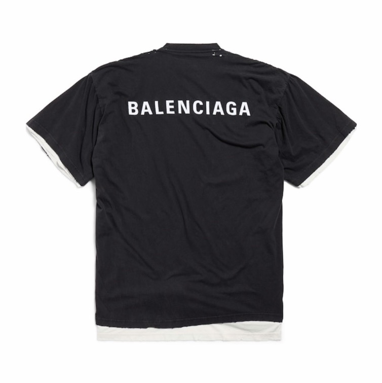 Balenciaga 男士 黑色褪色後背雙層 T 恤1 2 3碼-0