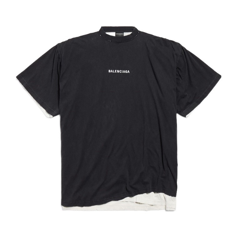 Balenciaga 男士 黑色褪色後背雙層 T 恤1 2 3碼-1