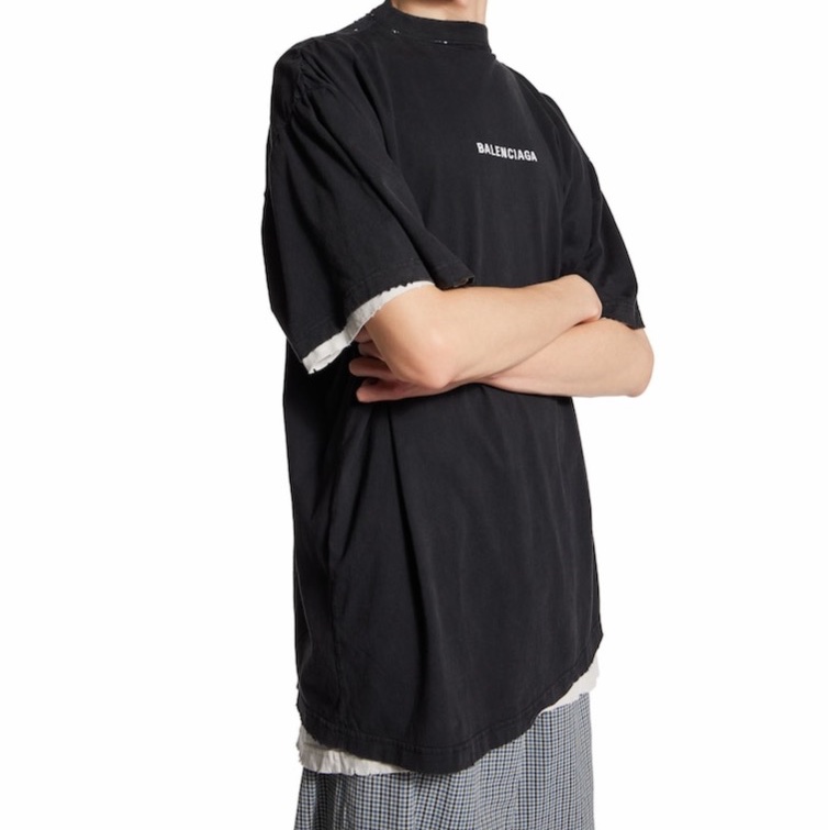 Balenciaga 男士 黑色褪色後背雙層 T 恤1 2 3碼-5