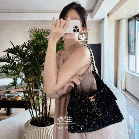 Chanel 中號 海軍藍毛呢 肩背包34*28 99新配件塵袋