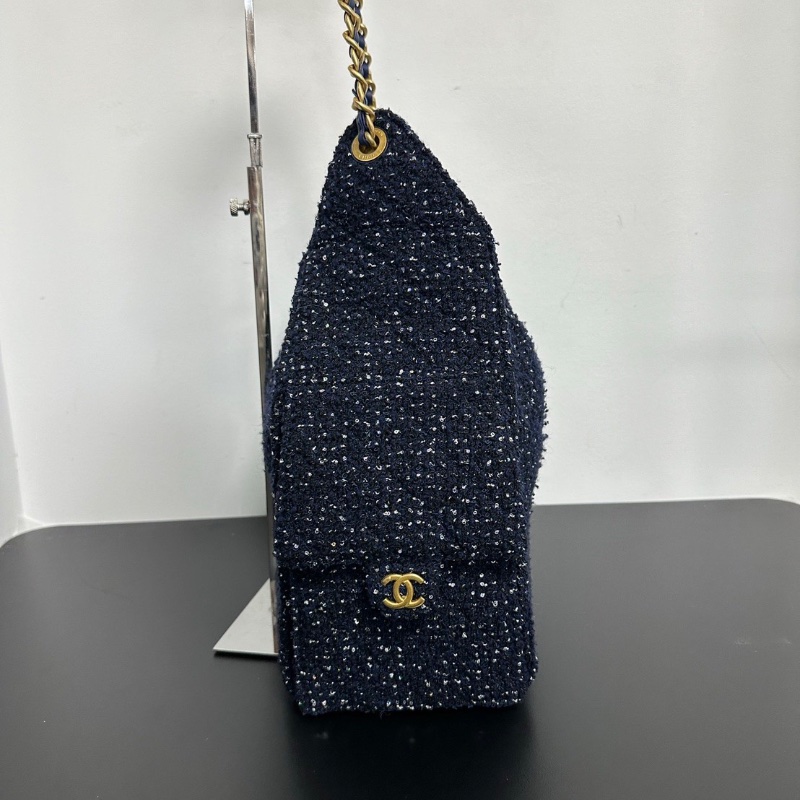 Chanel 中號 海軍藍毛呢 肩背包34*28 99新配件塵袋-3