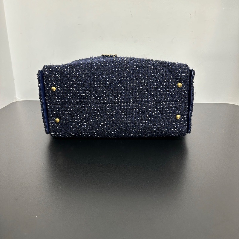 Chanel 中號 海軍藍毛呢 肩背包34*28 99新配件塵袋-4