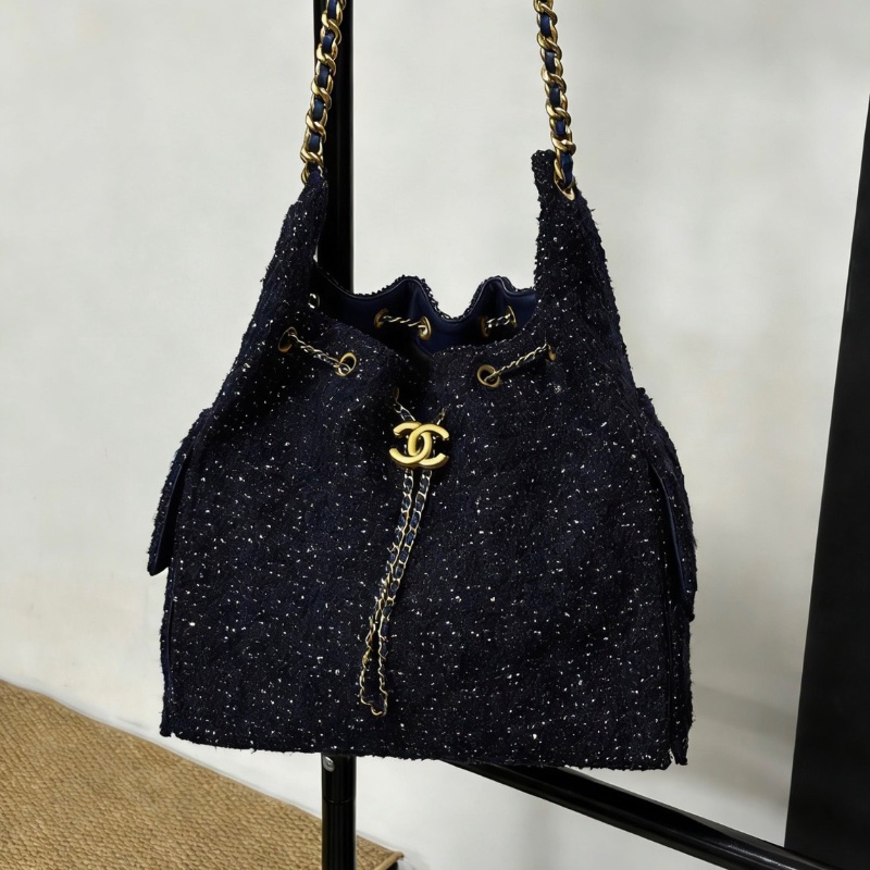 Chanel 中號 海軍藍毛呢 肩背包34*28 99新配件塵袋-5